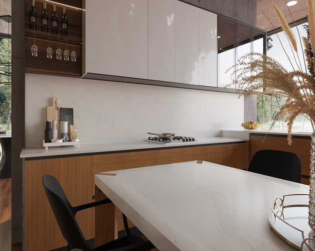 Calacatta Caldia BQ8926 Vicostone Quartz full backsplash