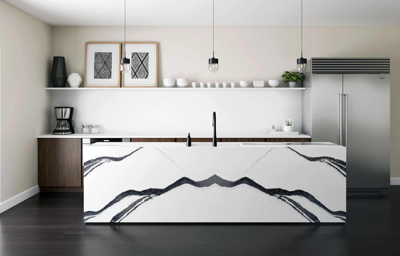 BENTLEY Cambria Quartz waterfall kitchen island