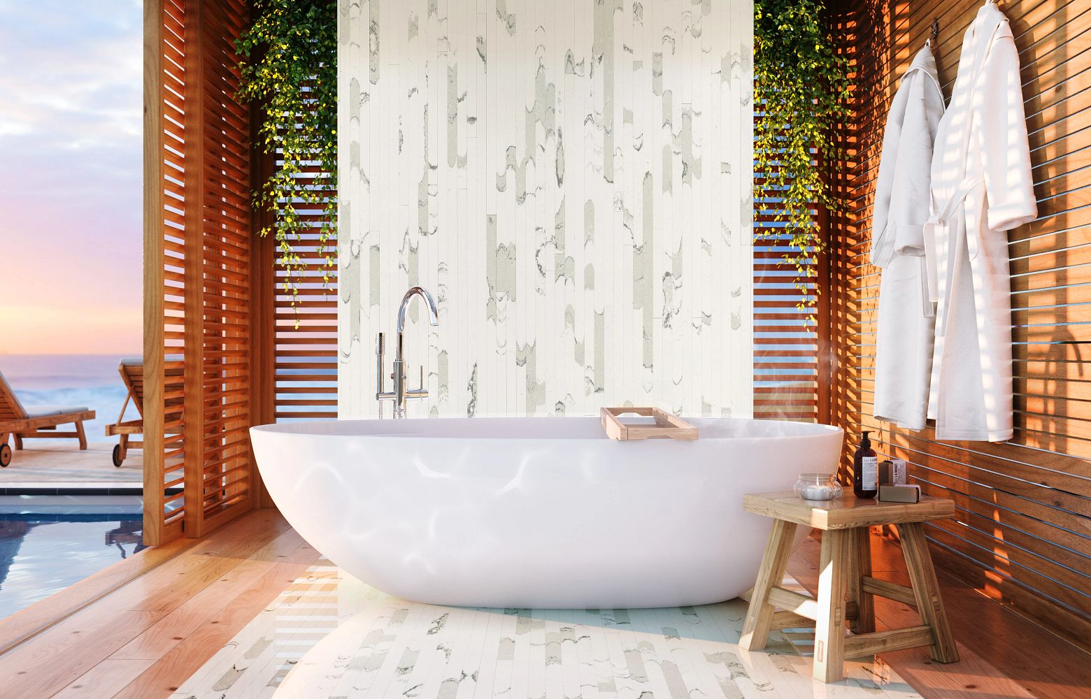 BRITTANICCA BLOCK Cambria Quartz in bathroom wall