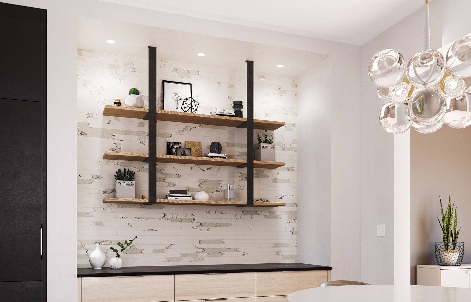 BRITTANICCA BLOCK Cambria Quartz bar full backsplash