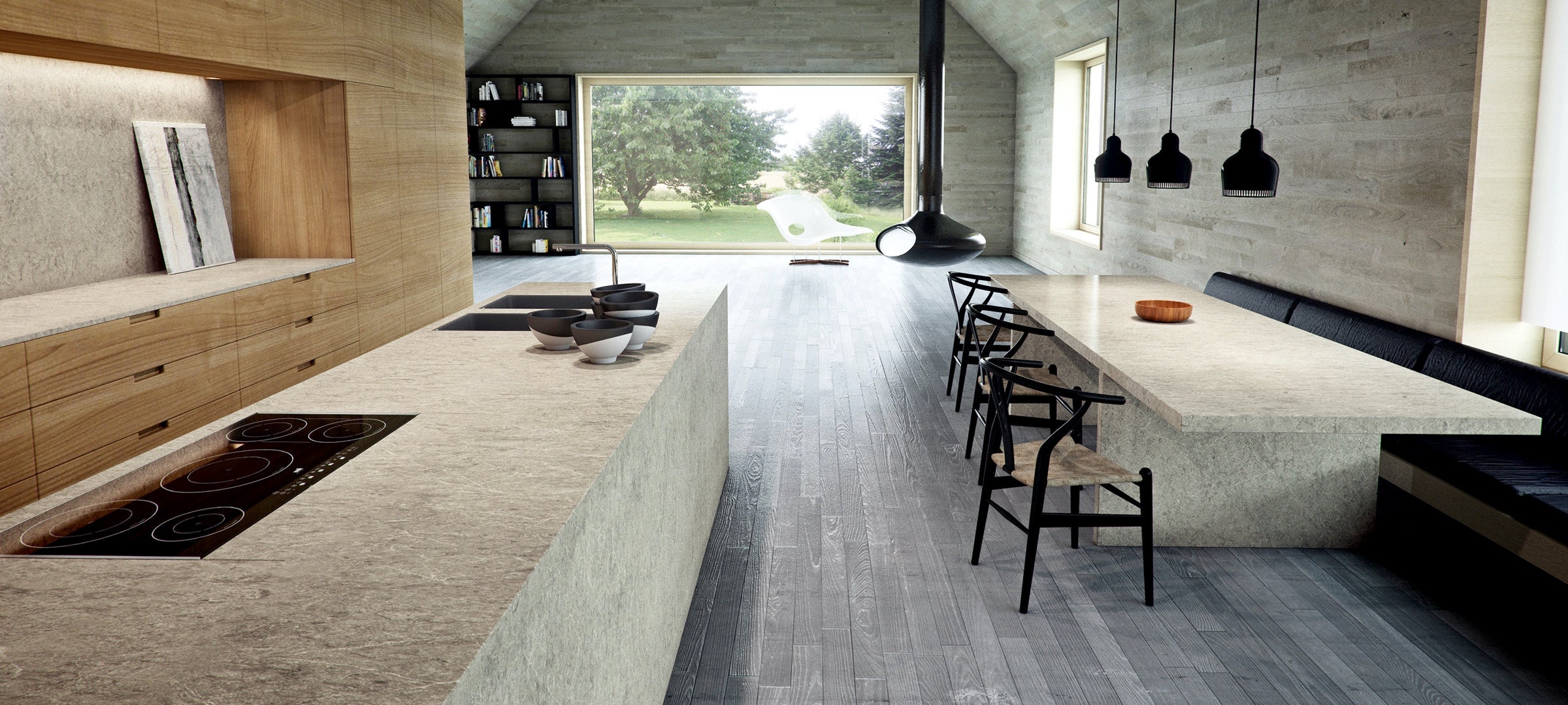 kitchen countertops symphony grey waterfall island