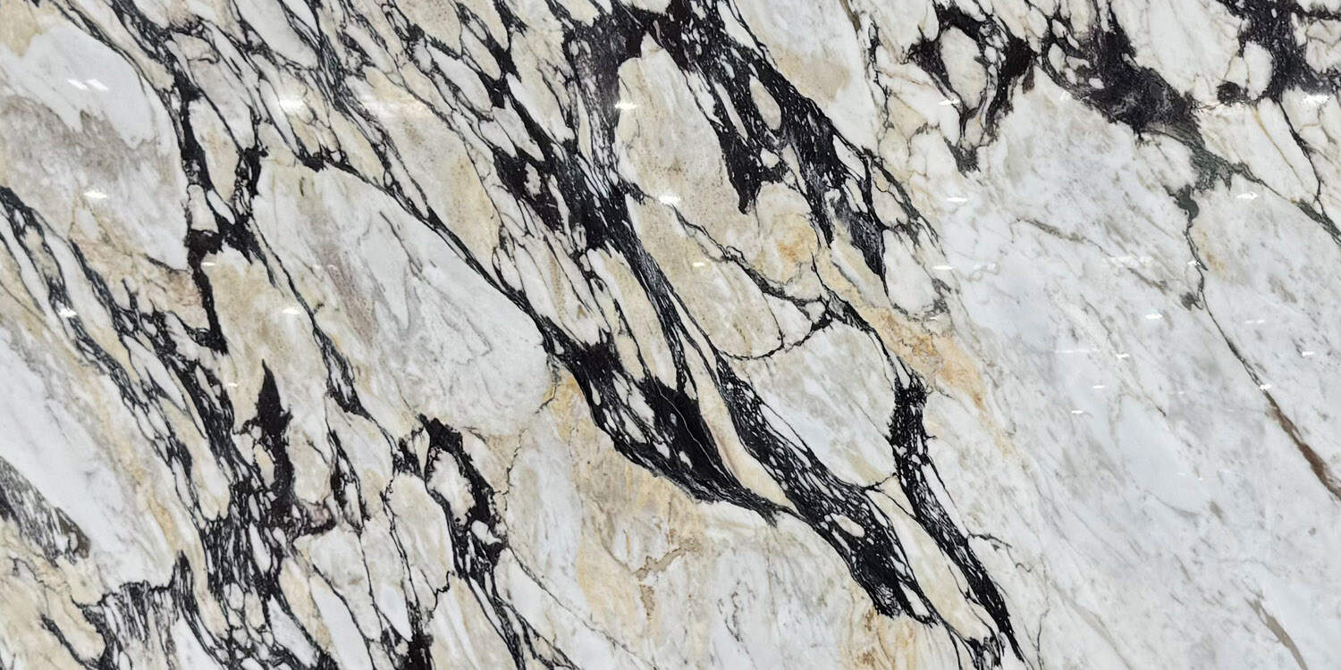 Close-up of a marble surface with black and beige patterns