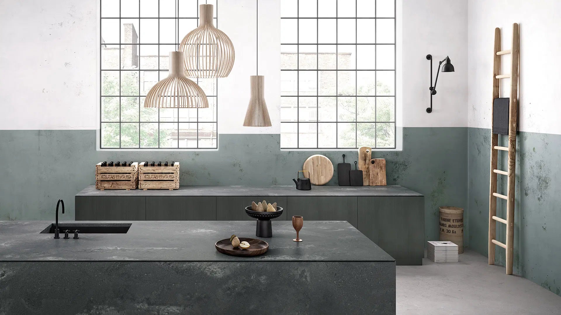 4033 Rugged Concrete Caesarstone Quartz Countertop watrefall island