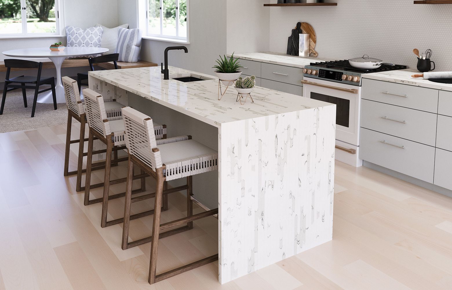 BRITTANICCA BLOCK Cambria Quartz kitchen waterfall countertops