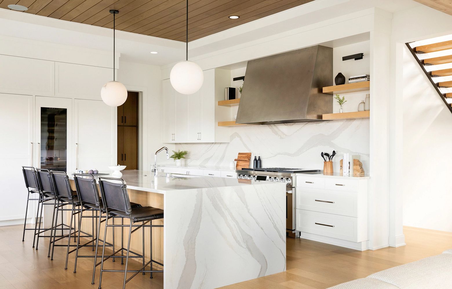 BRITTANICCA WARM cambria quartz kitchen countertops with waterfall sides