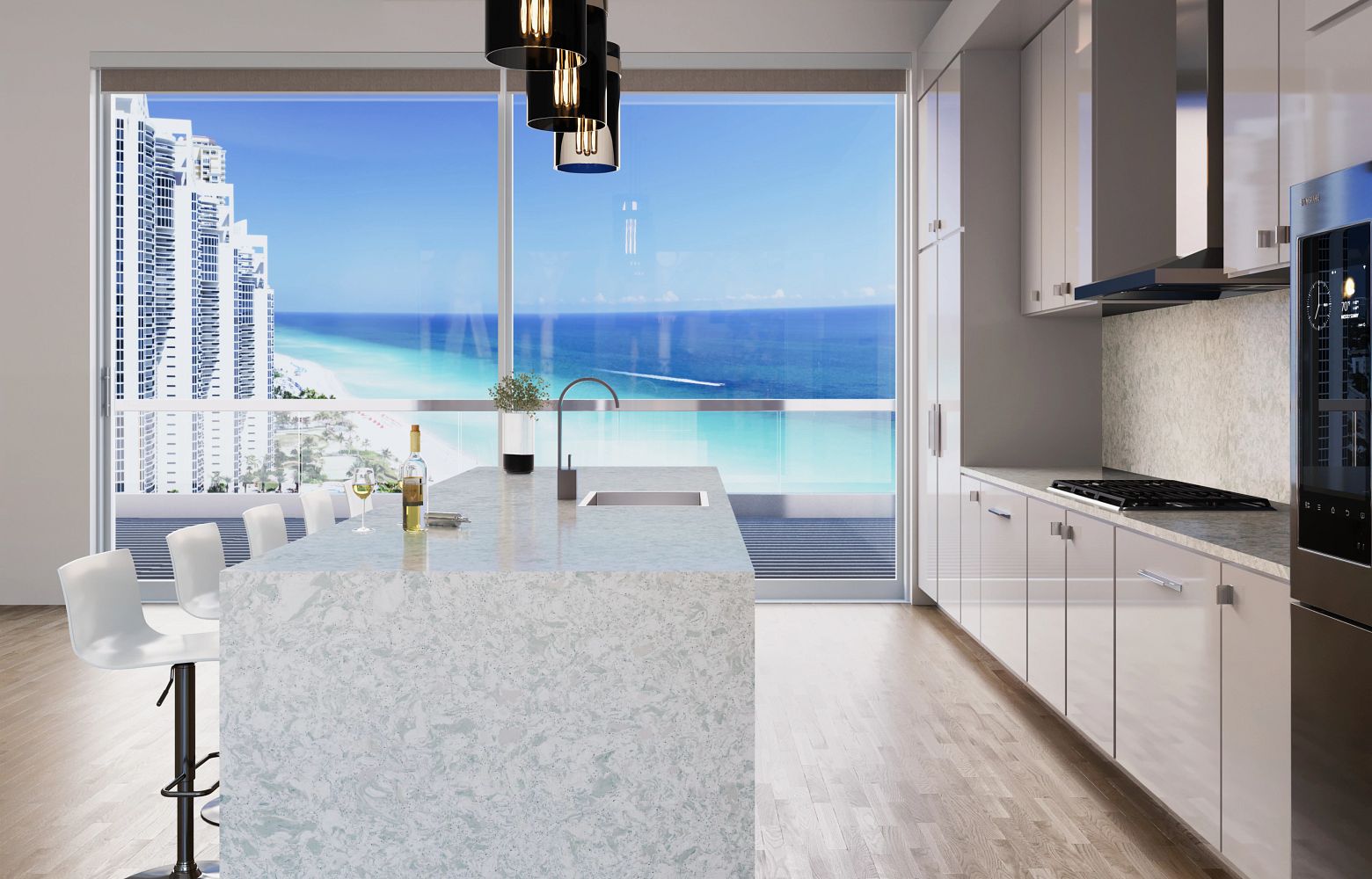 CLIFTON Cambria Quartz waterfall kitchen island