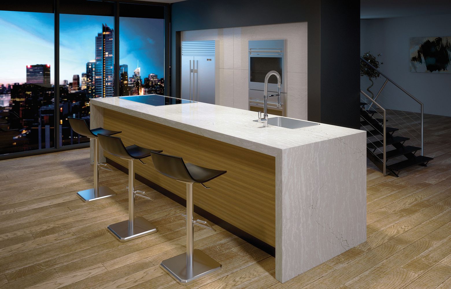 DELGATE Cambria Quartz waterfall island Luxury Series