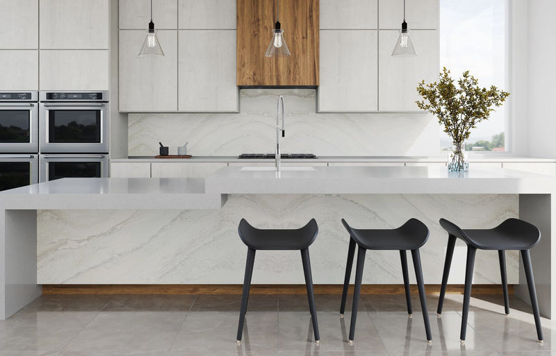 everleigh cambria quartz luxury series on the kitchen full backsplash