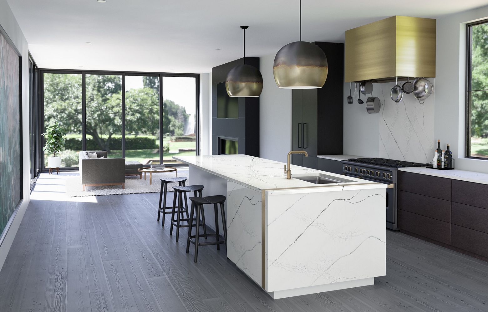 GLADSTONE Cambria quartz waterfall countertops