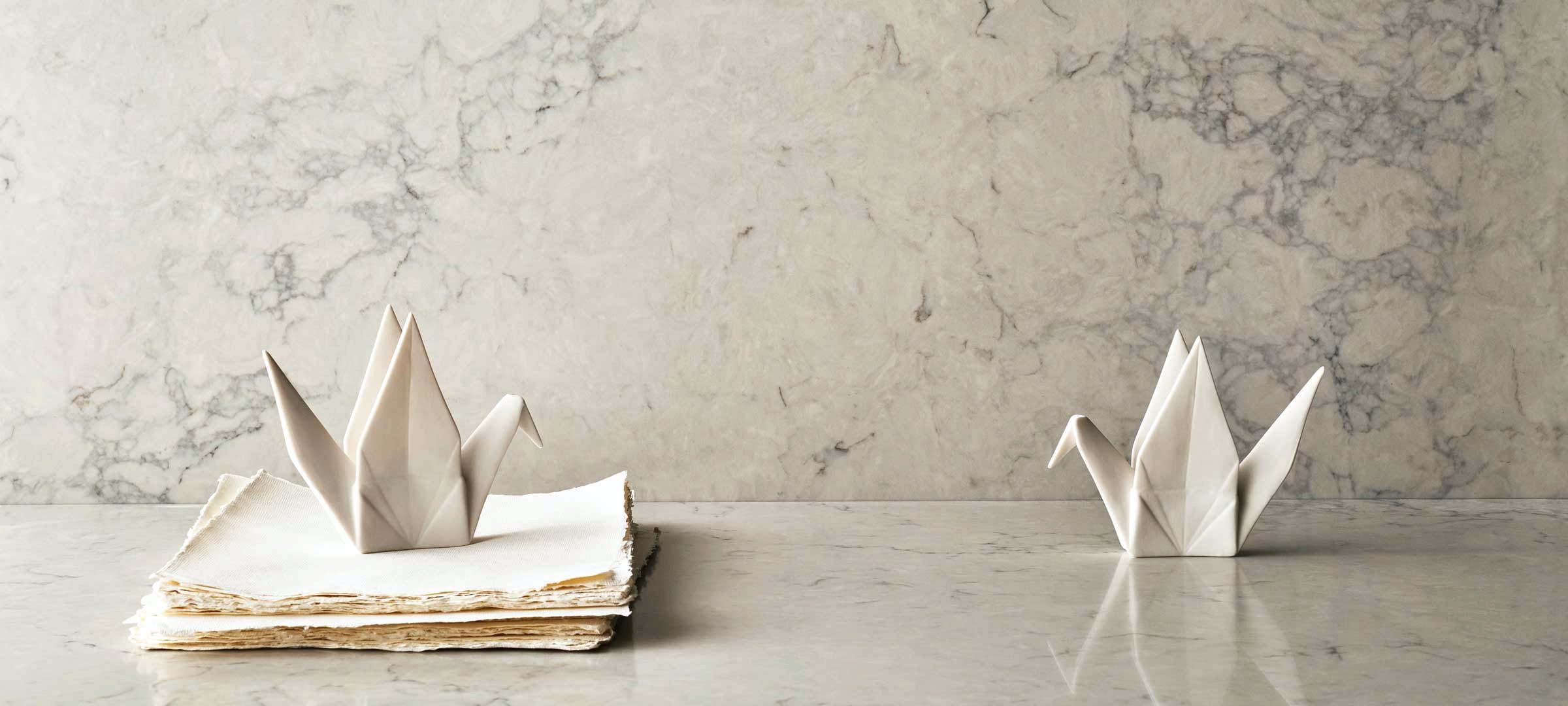full backsplash bobble grey quartz with paper origami