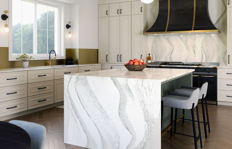 SOUTHPORT Cambria Quartz kitchen countertops with waterfall island luxury series