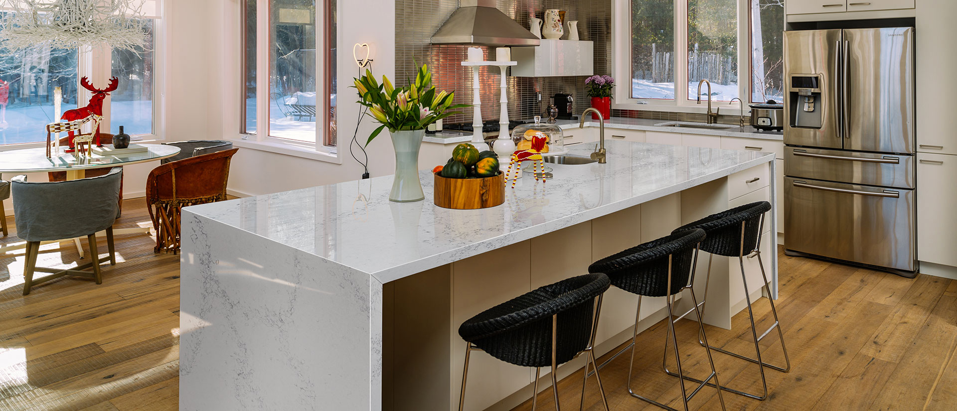 waterfall kitchen island from calacatta ida msi