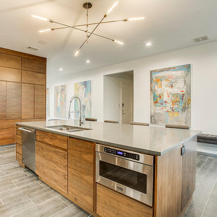 grey quartz island with stainless steel sink