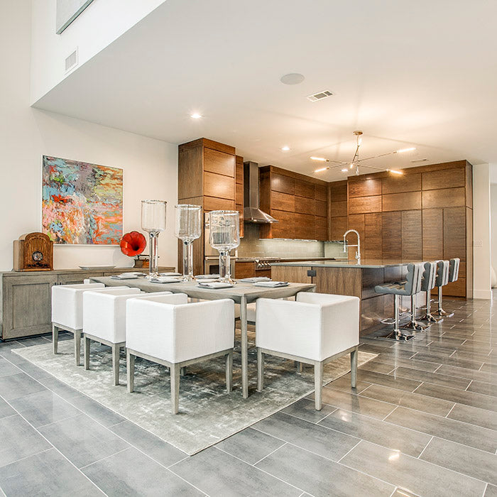 modern dining room with kitchen countertops